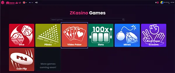 ZKasino gameplay snapshot
